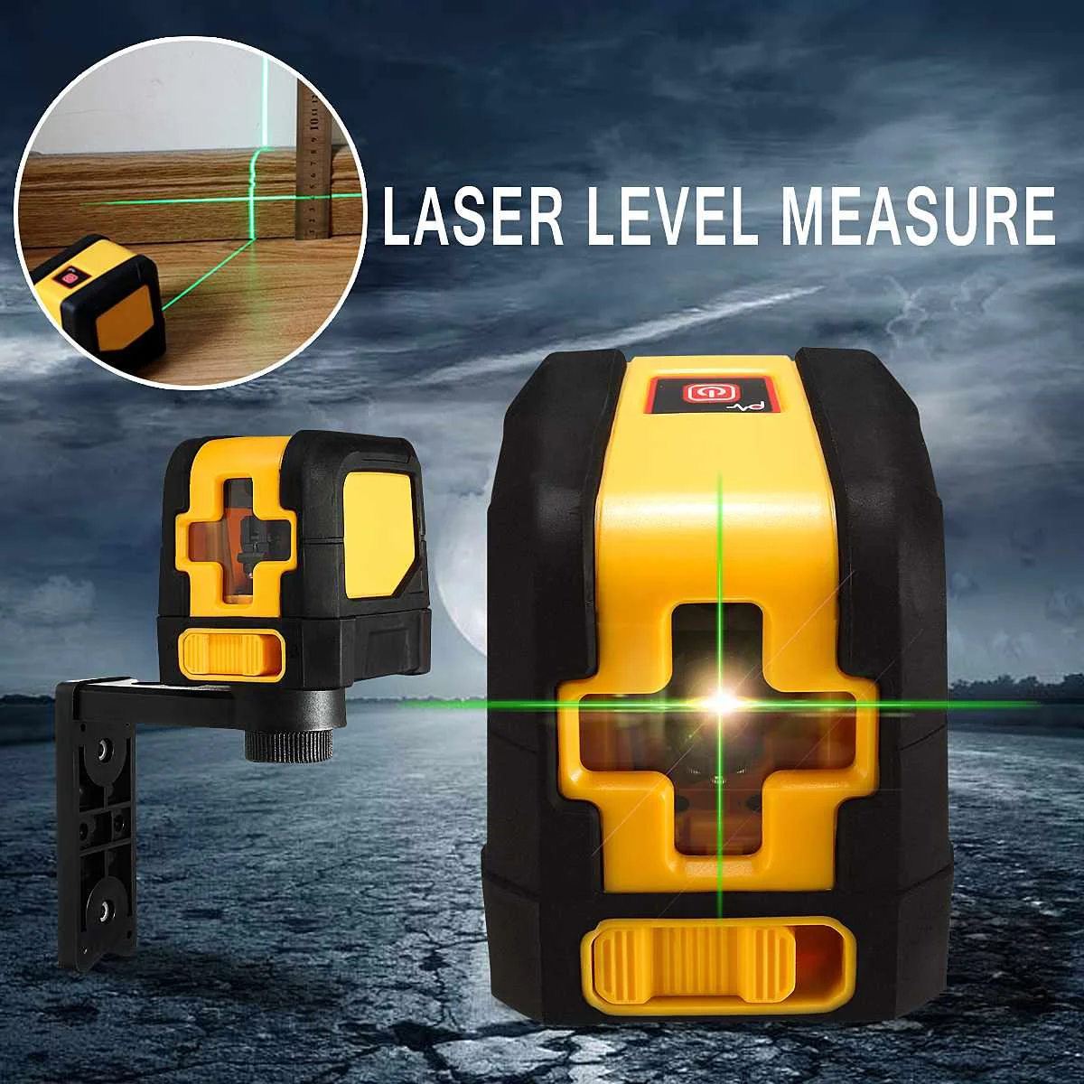 

2 Cross Line Level Waterproof Self-Leveling Plumb Points Green Laser With Mount Yellow Adjust Water-resistant Flexibility Stable