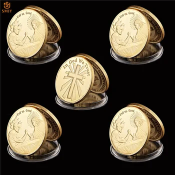 

5Pcs/Lot Religious Rumor Justice Of God Jesus Against Evil Devils Satan Gold Plated Metal Challenge Coin Collection And Gifts