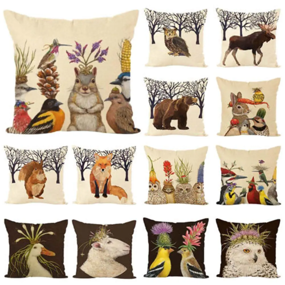 

Linen Rabbit Duck Bird Owl Pillow Case Cushion Cover Sofa Bed Car Office Decor New