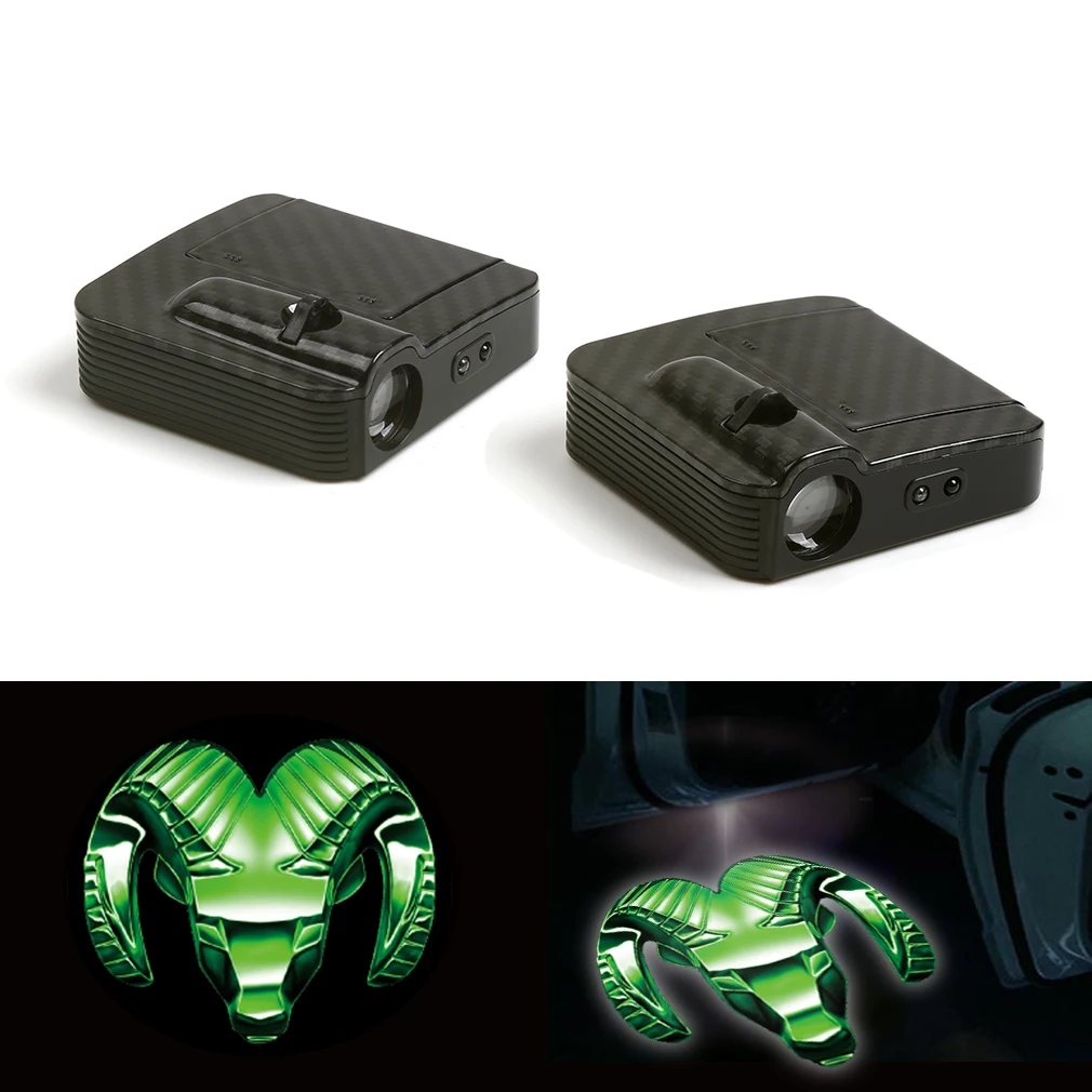 

2x Car Door Wireless LED Laser Projector Shadow Light For Dodge Ram Green Logo