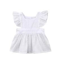 Летнее хлопковое платье принцессы с рюшами для новорожденных девочек, Белая Футболка с рукавами-крылышками, повседневная одежда