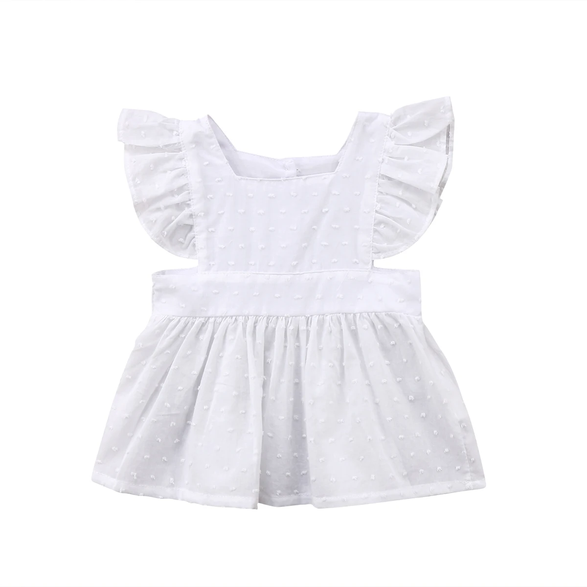 

Newborn Kid Baby Girl Summer Cotton Princess Ruffle Dress Pure White Flying SleeveTop T-shirt Casual Outfits Hot