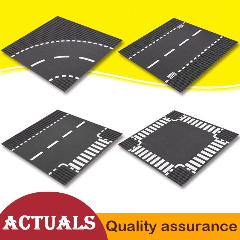 

Building Block Bricks Baseplate Board Straight Crossroad Curve T-Junction Road Plate Compatible with Lego City Street Plate Base