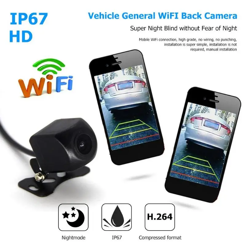 

WiFi Car Rear View Camera IP67 Waterproof Night Vision Wireless Reversing Backup Camera 120-150 Wide Angle HD Color Image New