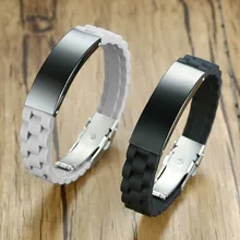 Мужские Силиконовые спортивные ID браслеты на заказ выгравировать сообщение из нержавеющей стали идентификационный браслет подарок 18-22,5 см