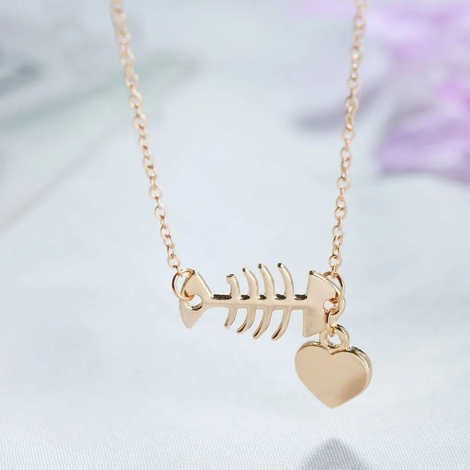 

New Arrival Fish Bone&Heart Necklaces&Pendants Jewelry For Women Cute High Quality Long Necklace Chain Great Birthday Gifts