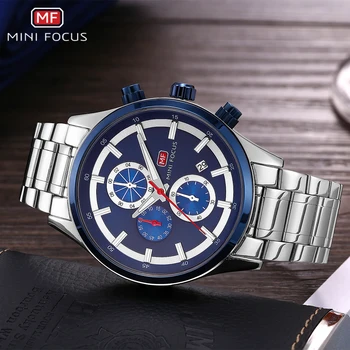 

MINI FOCUS Chic Business Quartz Watch Men Blue 3 Dials 6 Hands Stainless Steel Strap Fashion Mens Watches Top Brand Luxury Clock
