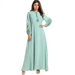 Абая, для мусульман Для женщин с длинным рукавом женское платье Макси платье с вышивкой кафтан Повседневное свободные Исламская одежда