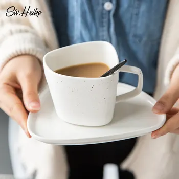 

INS Popular Concise Style Sentiment Triangle Frost Coffee Cup Saucer Sets Cafe Tazas Xicara Tasse Espresso Breakfast Mug Dish