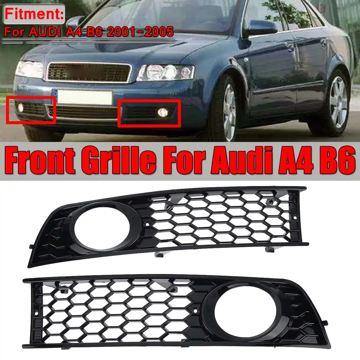 

A Pair Mesh Car Front Side Fog Light Lamp Open Vent Grill Grille Honeycomb Hex For Audi A4 B6 2001-2005 Fog Light Grill Bumper