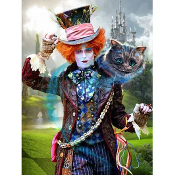 

5D Diy Diamond Painting Alice In Wonderland Full Diamond Embroidery Clown Cross Stitch Love The Cheshire Cat Needlework Gifts