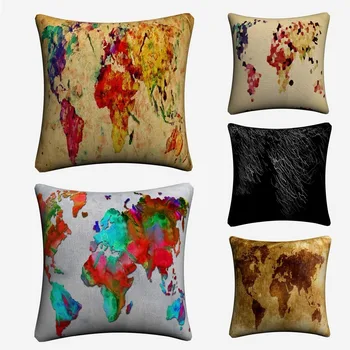 

Colorful World Map Paint Art Decorative Linen Cushion Covers For Sofa 45x45cm Throw Pillow Case Home Decor Pillowcase Almofada