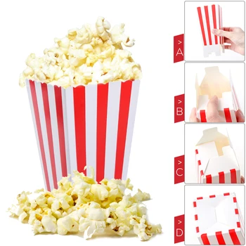 

NUOLUX 24pcs Popcorn Boxes Holder Containers Cartons Paper Bags Stripe Box for Movie Theater Dessert Tables Wedding Favors (Red)