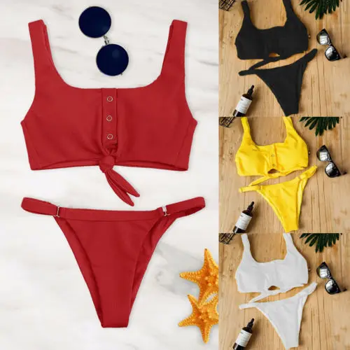 

New Womens Bowknot Bandage Triangle Bikini Set 2Pcs Ladies Sexy Push Up Padded Swimwear Swimsuit Bathing Suit Beachwear Monokini