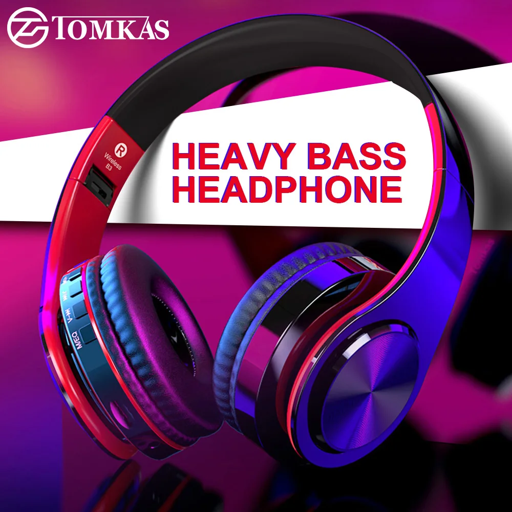 TOMKAS Bluetooth Earphone Headphone Wireless Stereo Earphones Foldable Headsets Adjustable Earbuds With Mic TF Card For Computer