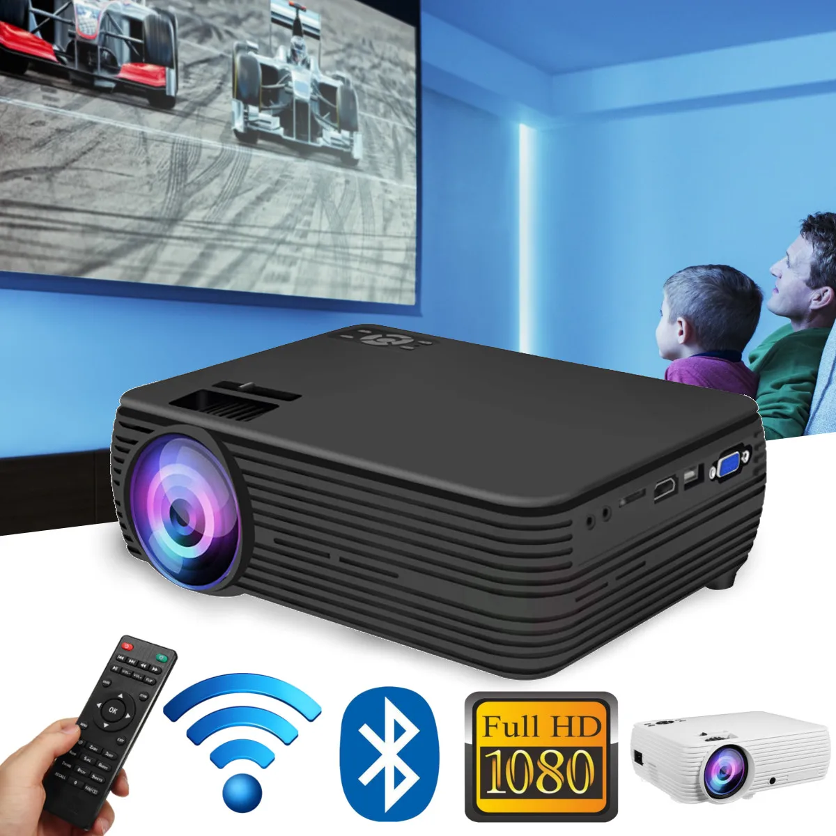 X5 LCD العارض android4.4/6.0 المنزل مسرح سينما الفيلم واي فاي لمبة led بلوتوث Proyector HD الكشافات AV دعم 1080 P 7000 التجويف