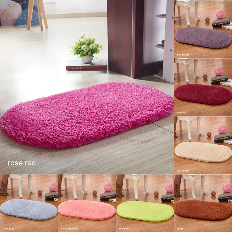 

40x60cm Oval Shape Anti Skid Area Rug Bathroom Floor Floor Mats Home Room Carpet Bedroom Door Mat Fluffy Shaggy Shag Rugs