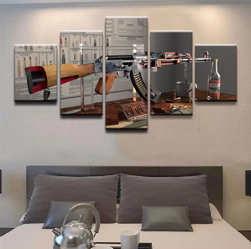 

Canvas Painting Wall Art Pictures 5 Pieces Weapons AK-47 Canvas Printed Poster Home Decor For Living Room Modern Artwork