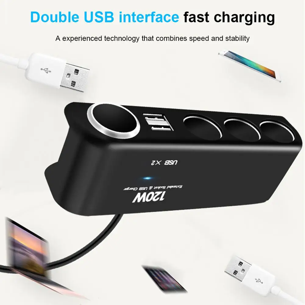 8 في 1 120 W قابس متعدد المزدوج USB سيارة مهايئ شاحن سيارة ولاعة السجائر الفاصل 4 طريقة 12/24 V شاحن يو اس بي