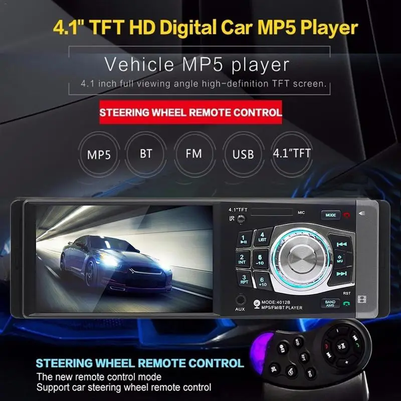 

4.1 Inch 1 DIN Car MP5 Player Bluetooth FM Transmitter Radio Stereo Head Unit With Remote Control Can Be Connected To Camera