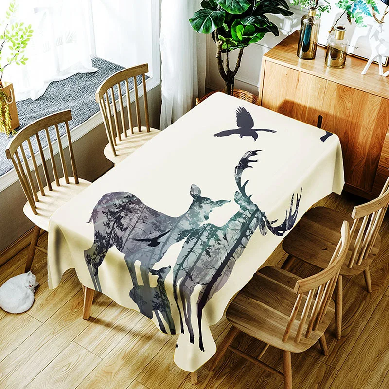 

Light Shadow Deer Tablecloth Waterproof Oilcloth Decorative Table Cover Rectangular Tapete Table Cloth Dining Kitchen