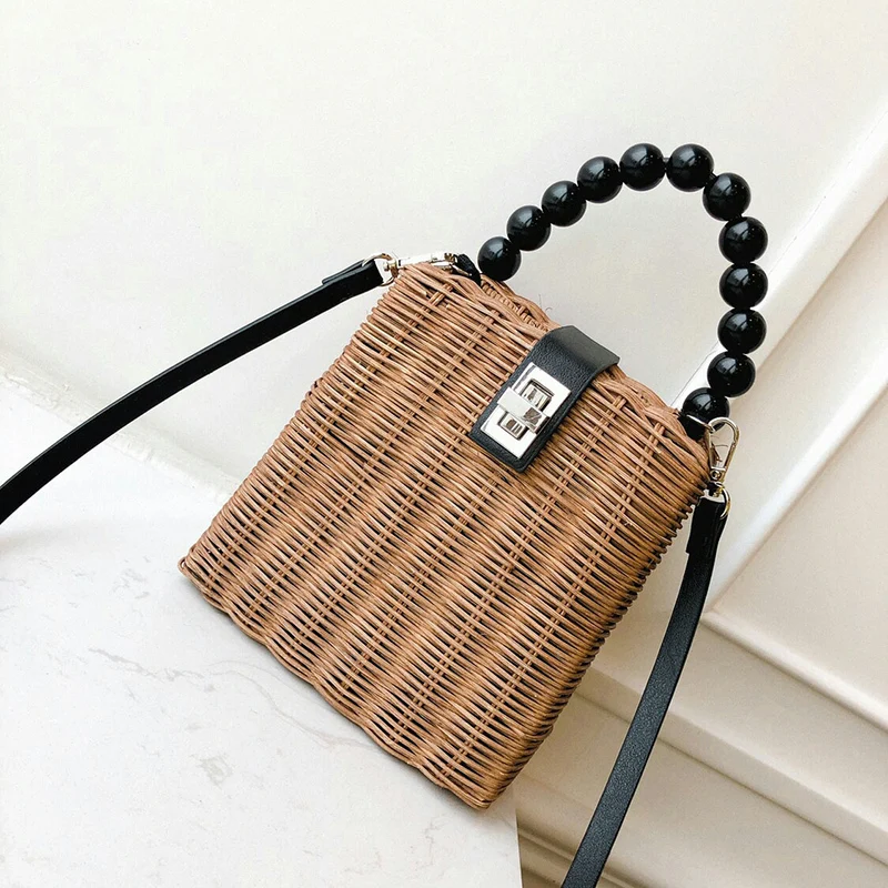 

[Super Seabob] 2019 Spring Summer Woman stylish new spliced single handle single strap straw messenger bag all match LM327