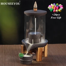 20 шт. пирамидки благовоний+ курильница для благовоний горелка с акриловым защитным покрытием керамический дым водопад ладан держатель ароматическая курильница