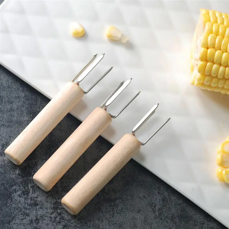 8pcs 16pcs Corn Holders Fork Multi-function Barbecue Corn Tools Wooden Handle 304 Stainless Steel Fork BBQ Barbecue Supplies