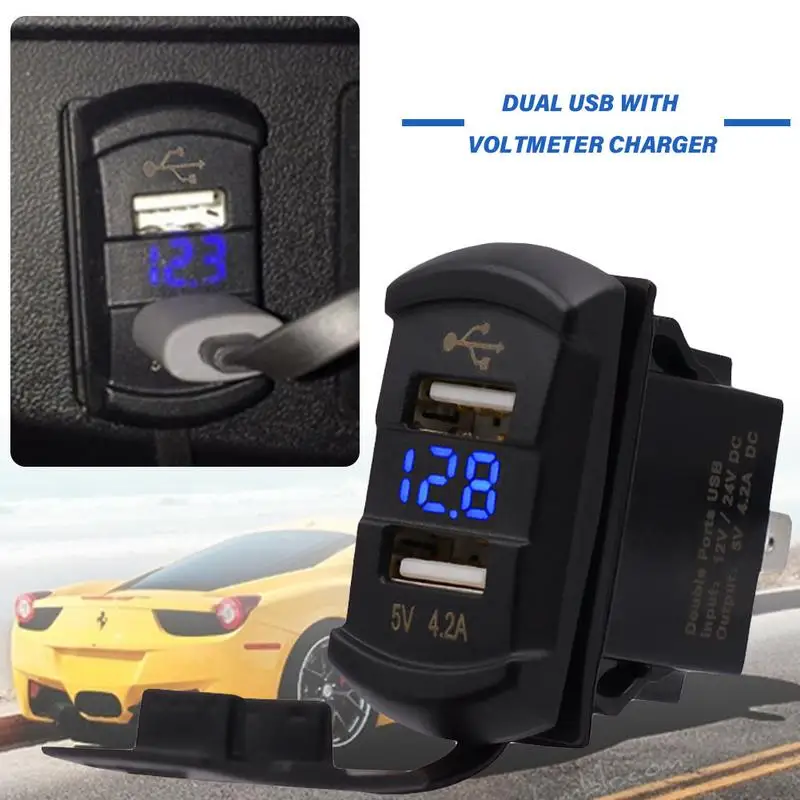 دراجة نارية شاحن سيارة ثنائي USB مع الفولتميتر الصمام الباردة ضوء عالية الحالي مقاومة IP66 للماء مهايئ شاحن 5 V 4.2A