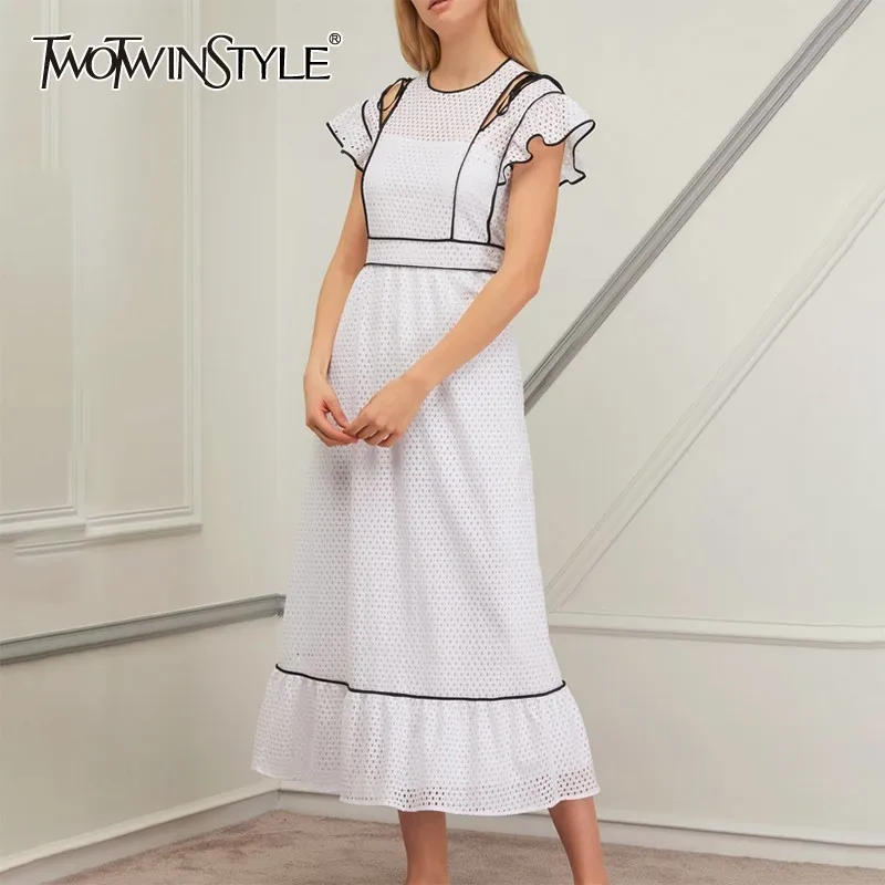 TWOTWINSTYLE элегантное платье для женщин с круглым вырезом и открытыми плечами