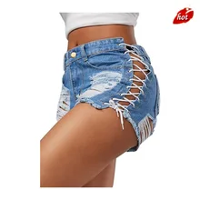 Новые женские сексуальные летние джинсовые шорты с высокой талией Прямые рваные короткие джинсы для женщин с кисточками повязки Hotpants O8R2