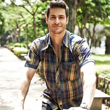 

Men Plaid Clothes Outdoor Climbing Camping Hiking Travel Cotton Short Sleeve Tops Male Quick Drying Camisas Summer Fishing Shirt
