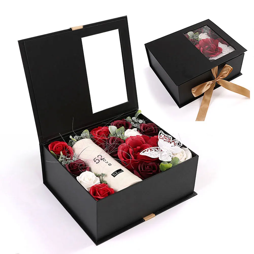

Festival Bathing Petals Romantic Christmas Valentine's Day Birthday Cup+gift Box Wedding Soap Rose Flower Set Artificial Bouquet