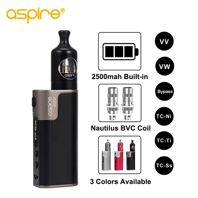 Электронная сигарета Aspire Zelos 50 Вт Starter Vape Kit 2500 мАч батарея MTL электронная 2 мл Nautilus