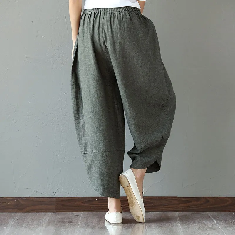 2019 Women Summer Casual Long Trousers Loose Baggy Pantalon Elastic Waist Retro Print Pants Linen Cotton Harem Pants 2019 Women Summer Casual Long Trousers Loose Baggy Pantalon Elastic Waist Retro Print Pants Linen Cotton Harem Pants