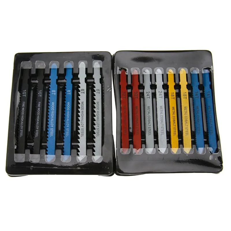 

New Arrival 14pcs Assorted T-shank Jigsaw Blade Set Metal Steel Jig Saw Blade Set Fitting For Plastic Woodworking Tools