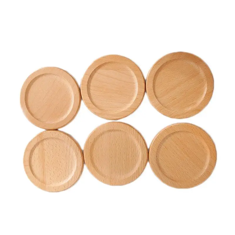 

6 PCS/Set Coffee Wooden Cup Mat Anti - Corrosion Clear Cup Mat Round Insulation Mat Creative Solid Wooden Small Cup Coaster Set