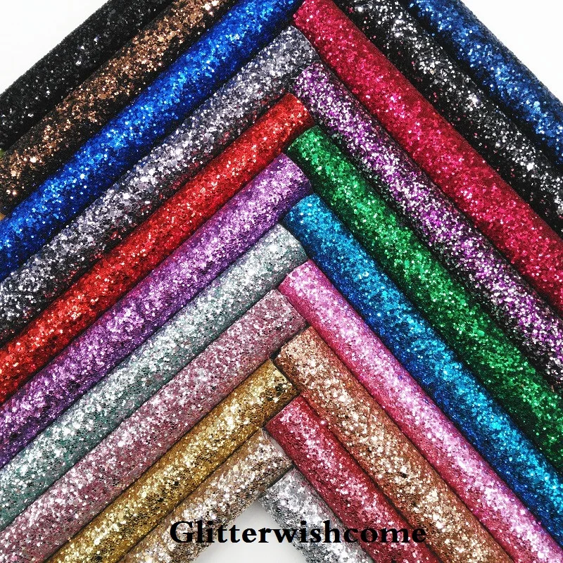 

Glitterwishcome 30X134CM Mini Roll Synthetic Leather, Chunky Glitter Leather fabric Vinyl for Bows, GM021
