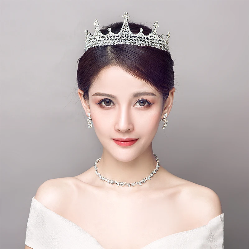 Rhinestone Bridal Wedding Jewelry Set Princess Tiara Crown Fashion Necklace Choker Earring Jewellery Women Birthday Gifts