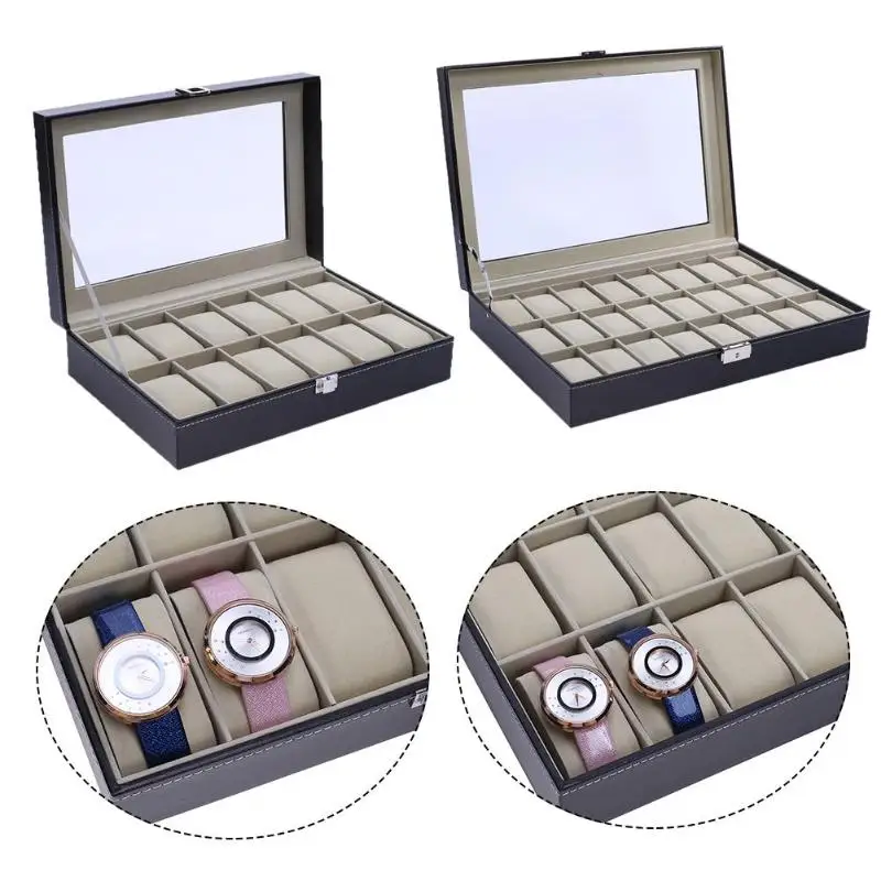 

High Quality PU Leather 12 Slots Wrist Watch Display Box Storage Holder Organizer Watch Case Jewelry Dispay Watch Box
