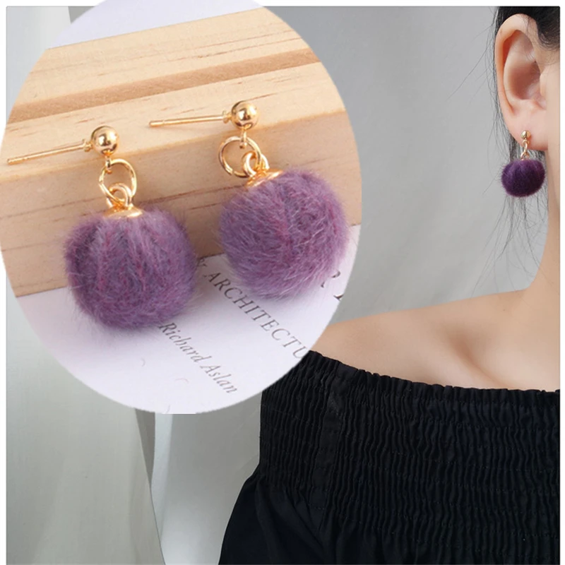 

2019 New Arrivals Hot Women's Fashion Hairball Metal Ball Earrings Bijoux Simple Plush Ball Drop Earrings For Women Jewelry