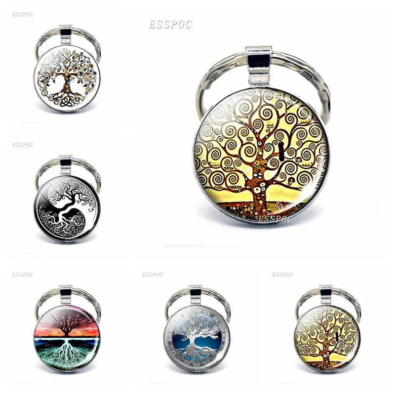 

Klimt Tree of Life Keychain Tree Keyring Gustav Klimt Glass Gift Symbolic Cabochon Fashion Photo Key Chain Ring