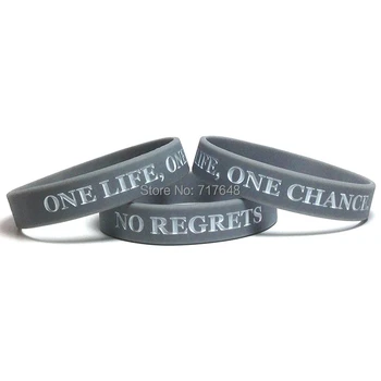 

100pcs Inspirational Quote gray purple ONE Life, ONE Chance. NO Regrets wristband silicone bracelets free shipping by ePacket A