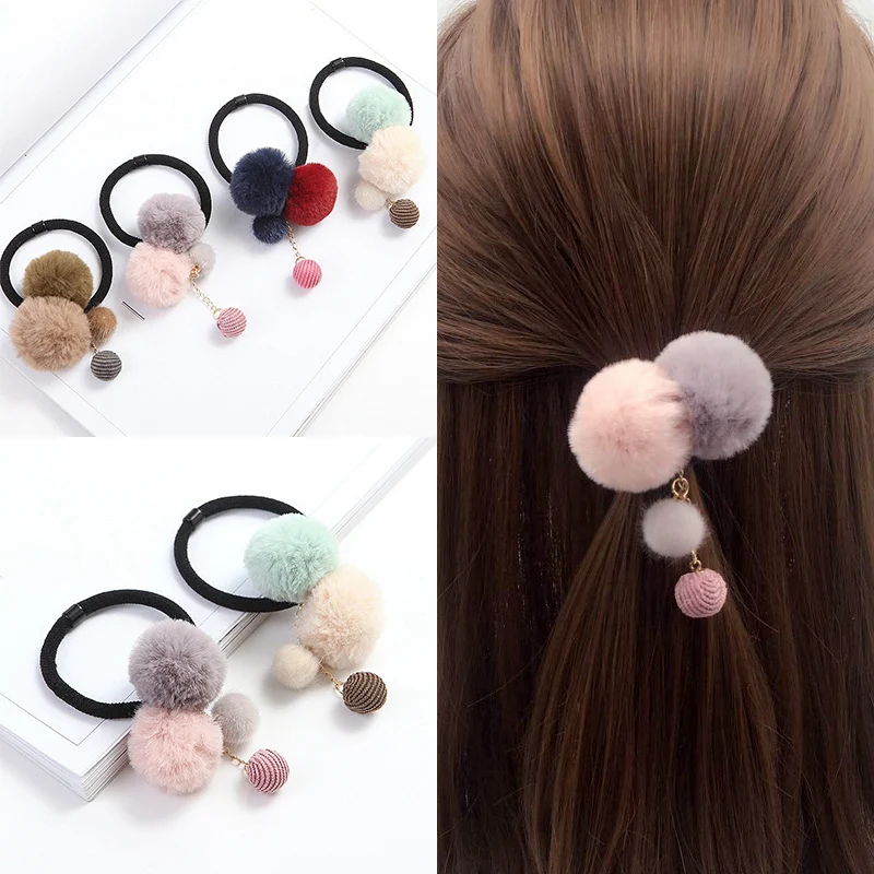 

1PC Ball Colorful Pompon Adjustable Unique Faux Fur Ball Elastic Wedding Hot Sale Creative Exquesite Party 4 Colors Hair Rope