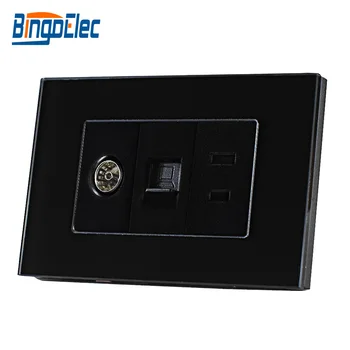 

Bingoelec TV+DATA+2 Pin Socket Luxury Glass Frame Socket US/AU Standard Residential Wall Socket