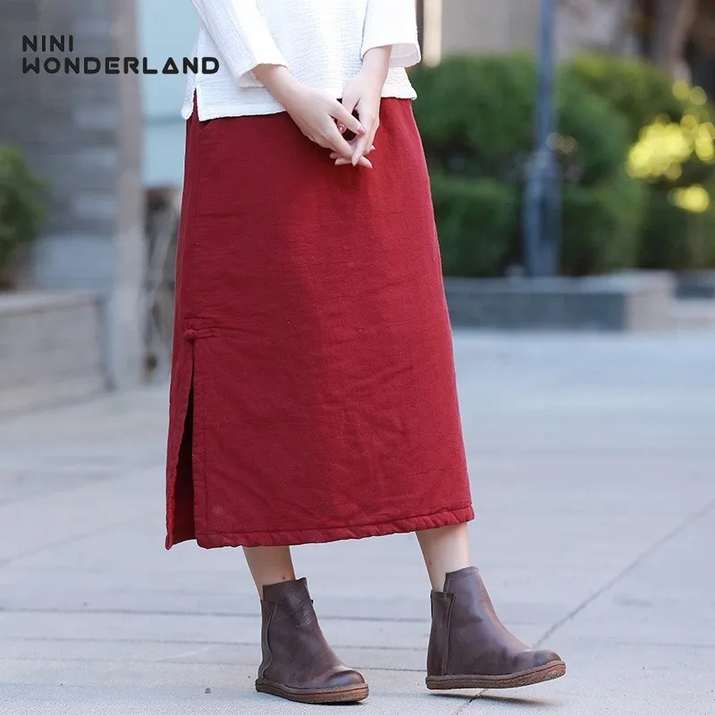 NINI WONDERLAND 2018 осенне-зимняя хлопковая юбка Женская плотная Теплая однотонная