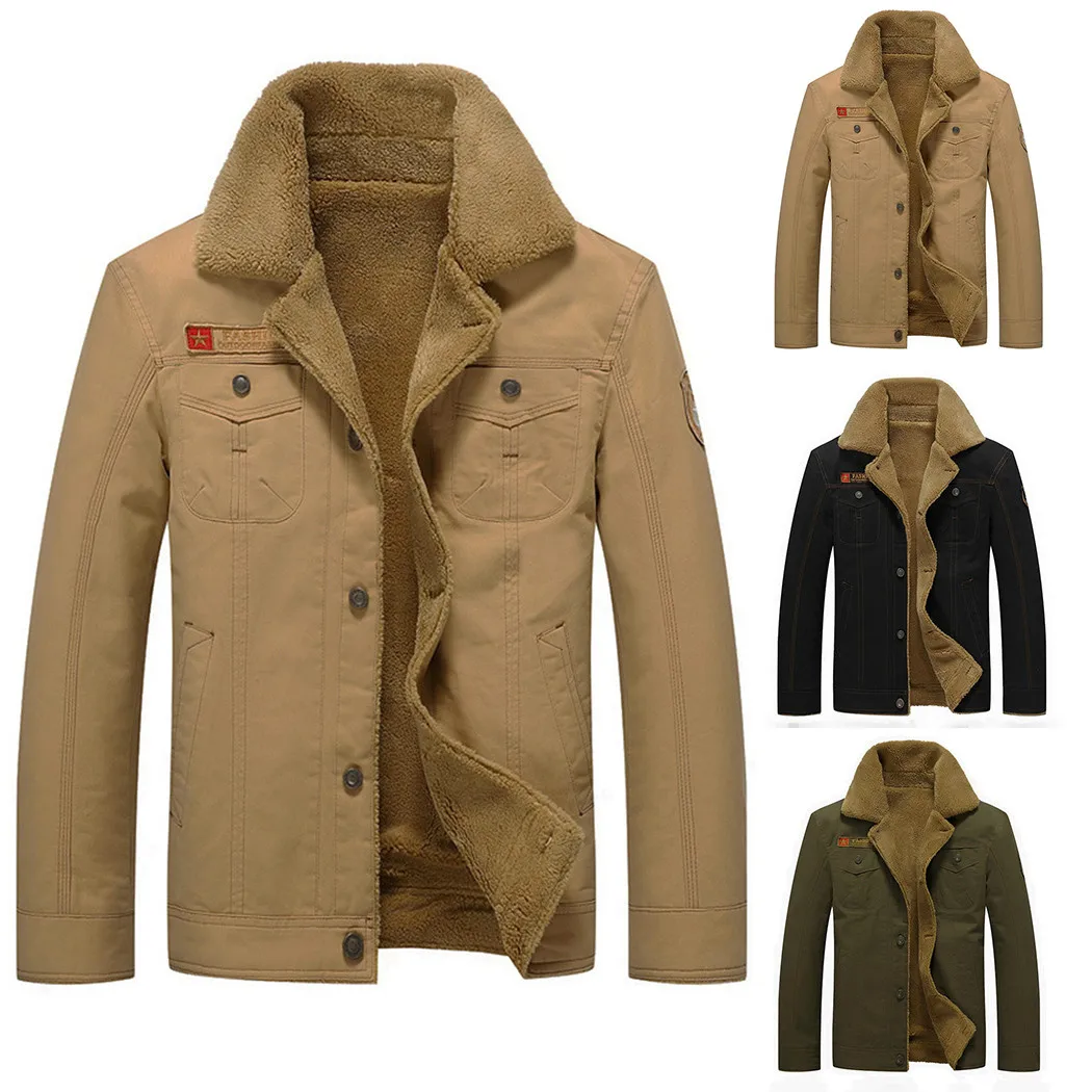 Casual Men Coat Military Bomber Jackets Winter Mens Cotton Thick Wool