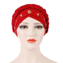 Новая мусульманская шляпа элегантные капли коса тюрбан Кепка Женская эластичность хлопок банданы женские аксессуары для волос головной платок