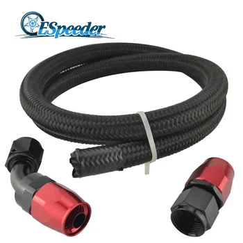 

ESPEEDER AN4/6/8/10 1M Nylon Stainless Steel Braided Fuel Line Hose Tube With 0+45degree Swivel Fittings Oil Fuel Connector