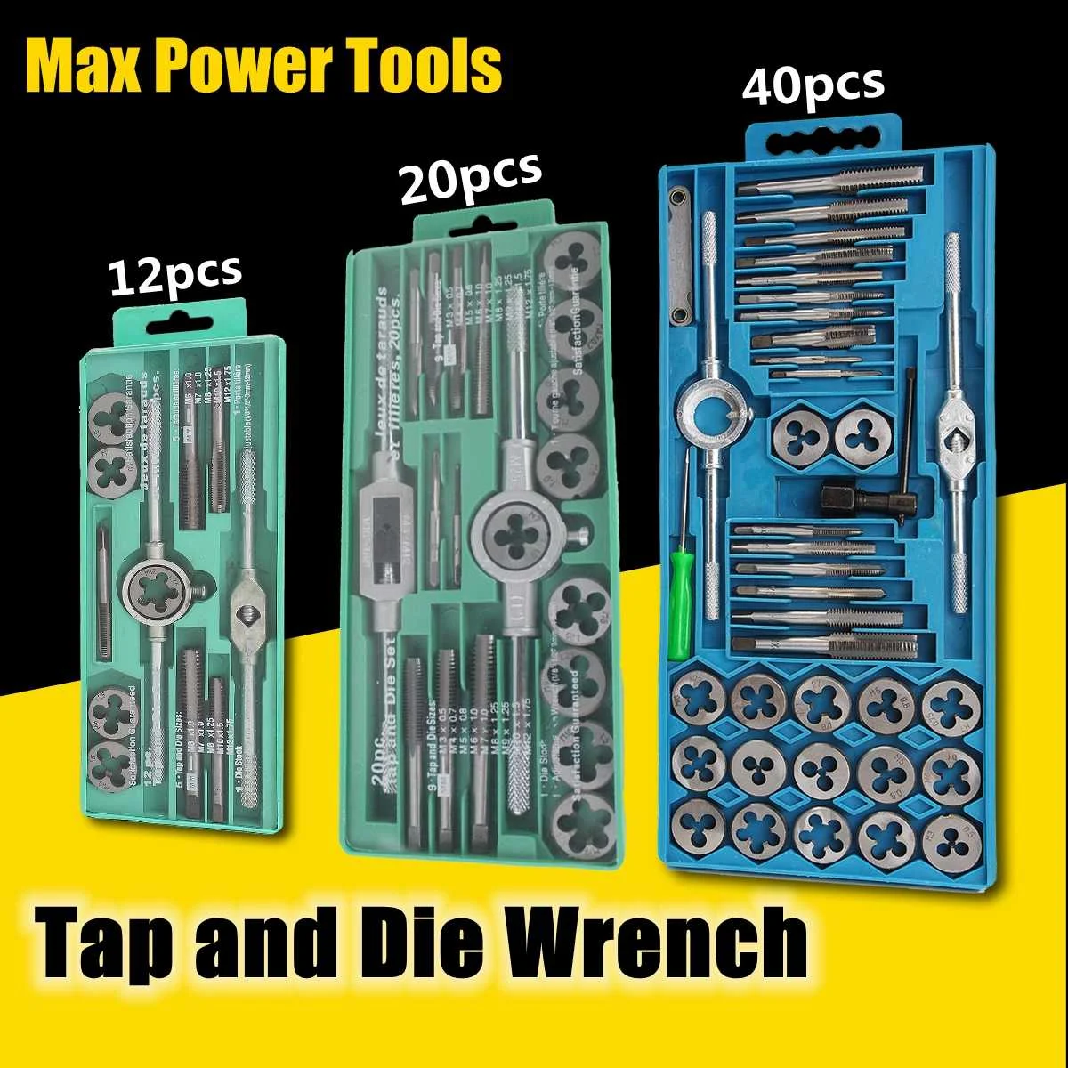 

12/20/40pcs M6-M12/M3-M12 Metric Tap with 5pcs Die and Adjustable Tap Wrench Nut Bolt Alloy Metal Hand Tools